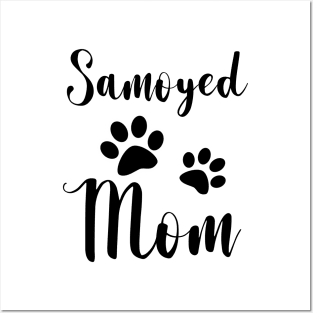 Samoyed Mom Black and White Paw Prints Posters and Art